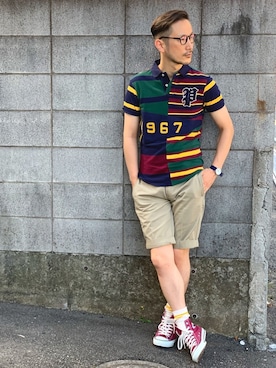 「MOSCOT（モスコット）のMoscot - Miltzen 眼鏡フレーム - unisex - アセテート - ワンサイズ（メガネ）」を使った、 $hinih$さん（メンズ・173cm）の夏コーディネート