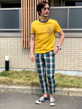 「アイテム（サングラス、ホワイト系）」を使った、 $hinih$さん（メンズ・173cm）の春コーディネート