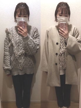 「ゆるニット」｜「アイテム（ノーカラージャケット）」を使った、M!!!ca♥︎さん（レディース・160cm）の冬コーディネート