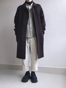 「アイテム（ステンカラーコート）」を使った、shikaさん（メンズ・176cm）の冬コーディネート