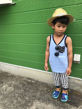 「アイテム（タンクトップ、ブルー系）」を使った、kairiさん（キッズ・110cm）の夏コーディネート