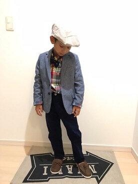「ハンチング」｜「アイテム（ジャケット/アウター）」を使った、kairiさん（キッズ・120cm）の秋コーディネート