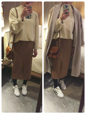 「MEIER.Q（マイヤーキュー）のアイテム（ダッフルコート）」を使った、溫佩琪さん（レディース・155cm）の冬コーディネート