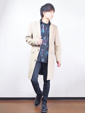 「秋のブラウンスタイル」｜「アイテム（チェスターコート）」を使った、まおさん（メンズ・180cm）の秋コーディネート