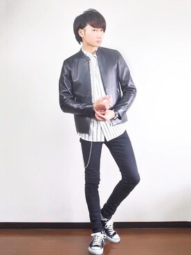 「オシャレパッソ」｜「アイテム（ライダースジャケット）」を使った、まおさん（メンズ・180cm）の秋コーディネート