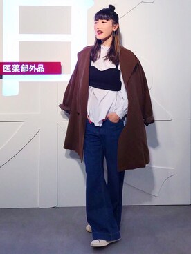 「G.V.G.V.（ジーヴィージーヴィー）のアイテム（ピーコート）」を使った、蔡穎恩さん（レディース・163cm）の春コーディネート