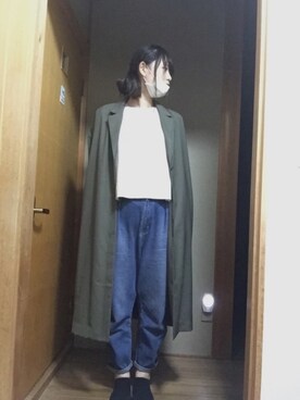 「GUコーデ」｜「アイテム（チェスターコート）」を使った、Na.さん（レディース・171cm）の春コーディネート