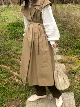 「プリーツバッグ」｜「アイテム（トレンチコート）」を使った、nchan70さん（レディース・153cm）の春コーディネート