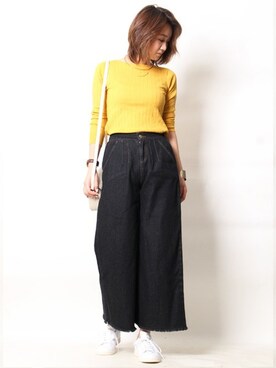 「Pierrot（ピエロ）の●UVカット＆お家で洗えるVネック長袖ウォッシャブルリブニット（ニット/セーター）」を使った、Pierrotスタッフ★大人に似合う高コスパ服をお届けさん（レディース・163cm）の春コーディネート