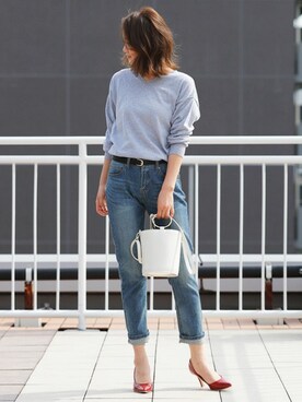 「バケツバック」｜Pierrotスタッフ★大人に似合う高コスパ服をお届けさん（レディース・163cm）の春コーディネート