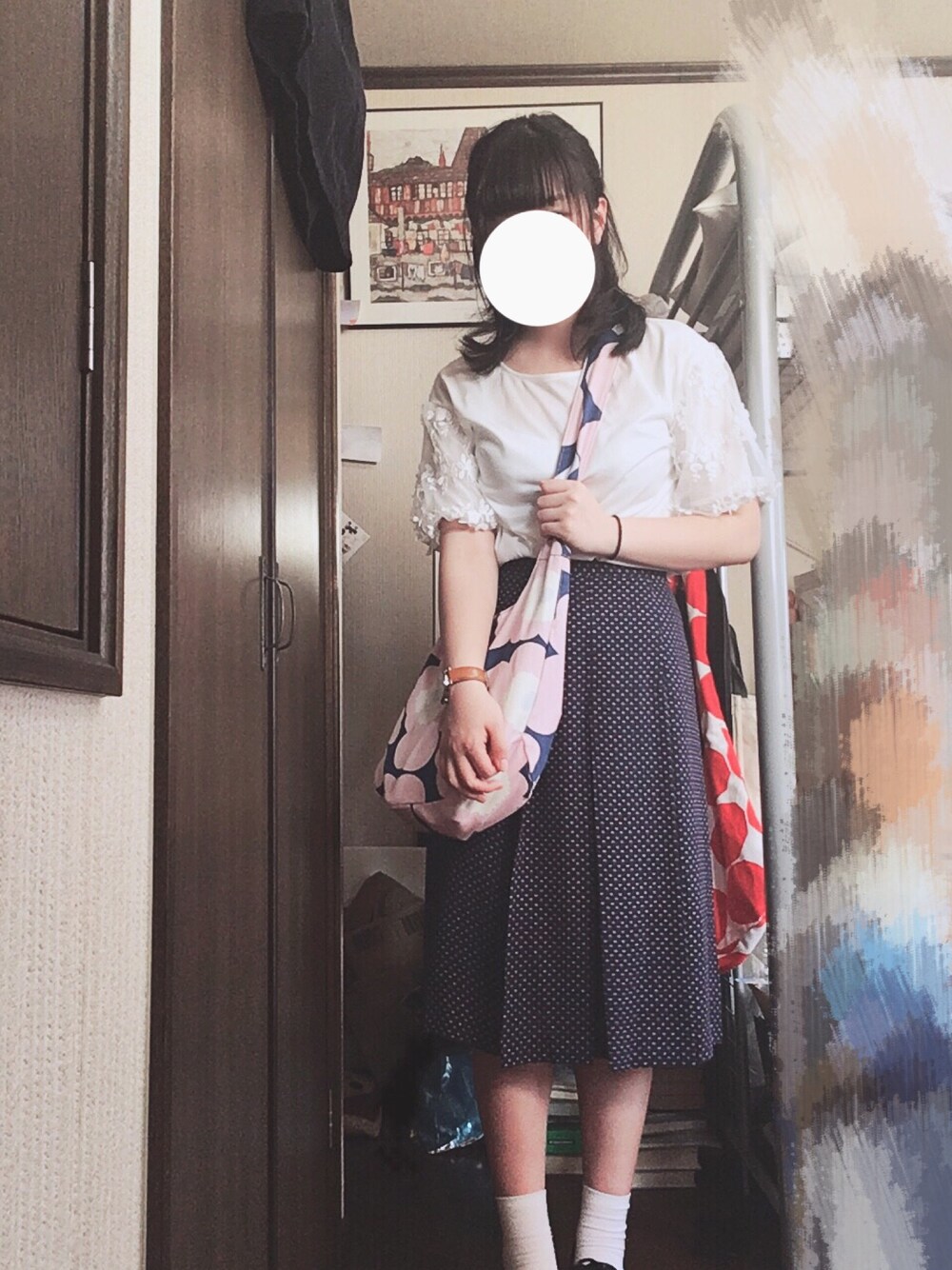 「古着、プチプラ、プチプラコーデ、休日スタイル、夏コーデ、marimekko」｜「natural coutureのアイテム（シャツ/ブラウス、ホワイト系）」を使った、mさん（レディース・164cm）の春コーディネートの1枚目の写真