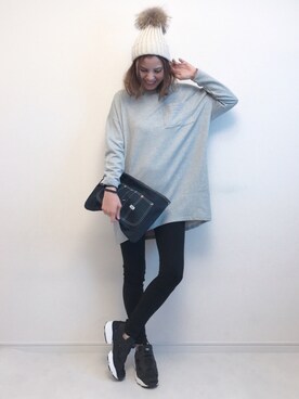 「PLAIN CLOTHING（プレーンクロージング）のアイテム（ニットキャップ/ビーニー）」を使った、Maya⋆Sarahさん（レディース・164cm）の冬コーディネート
