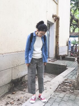 「MONKI（モンキ）のアイテム（カーゴパンツ）」を使った、DeNi_的你さん（レディース・158cm）の秋コーディネート