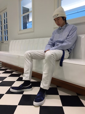 「A BATHING APE（アベイシングエイプ）のアイテム（キャップ）」を使った、森本 茂雄さん（メンズ・178cm）の夏コーディネート