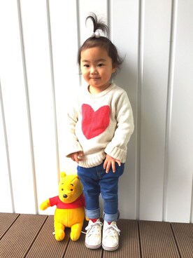 「2歳3ヶ月」｜「アイテム（ニット/セーター）」を使った、R☺︎A☆さん（キッズ・80cm）の春コーディネート