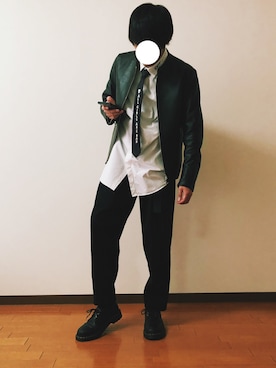 「ライタースジャケット」｜「アイテム（スラックス）」を使った、ミニマルまぁさん（メンズ・163cm）の冬コーディネート