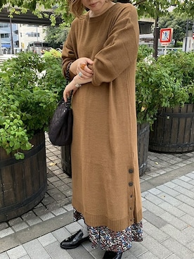「ロングニット」｜「アイテム（ワンピース/ドレス）」を使った、rananさん（レディース・158cm）の冬コーディネート