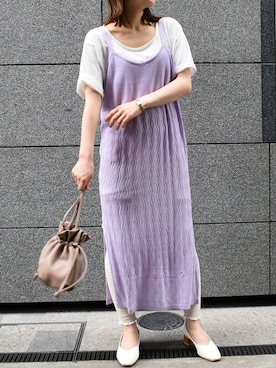 「透かし編みニット」｜「アイテム（アンサンブル）」を使った、rananさん（レディース・155cm）の夏コーディネート
