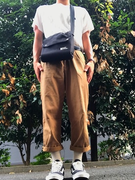 「POLO RALPH LAUREN（ポロ ラルフ ローレン）のPolo Sport カスタムフィット コットン Tシャツ（Tシャツ/カットソー、ホワイト系）」を使った、Naoさん（メンズ・172cm）の夏コーディネート