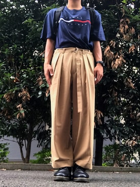 「TOMMY HILFIGER（トミーヒルフィガー）のJS TINO SS TEE（Tシャツ/カットソー、ブルー系）」を使った、Naoさん（メンズ・172cm）の夏コーディネート