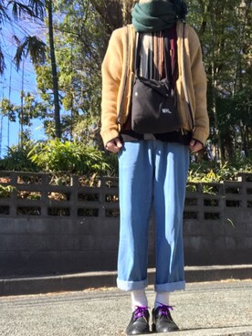 「MHL.（エムエイチエル）のアイテム（ショルダーバッグ、ブラック系）」を使った、Naoさん（メンズ・172cm）の冬コーディネート