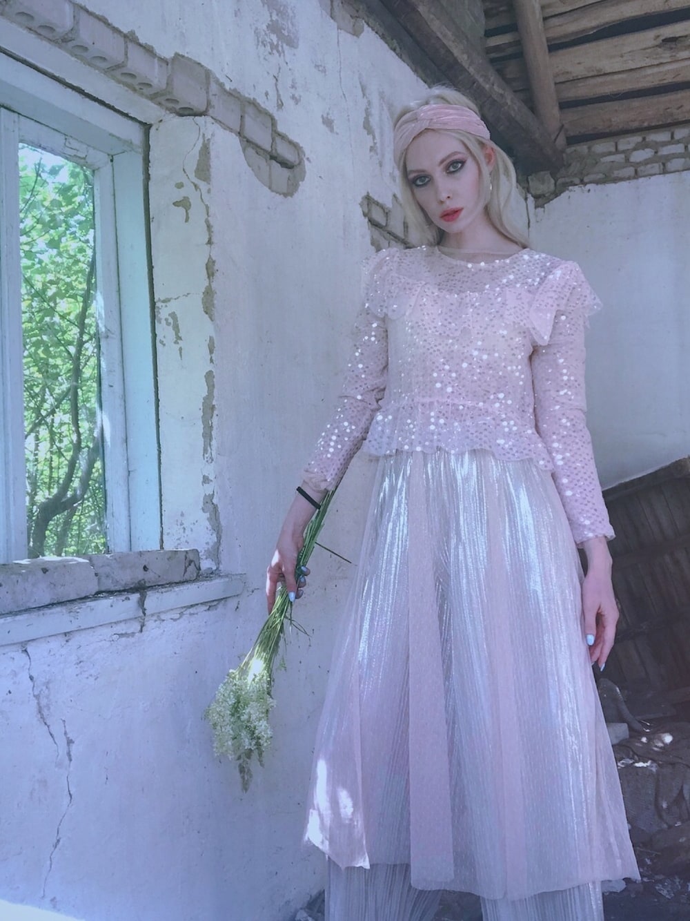 「summer、girl、boho、bohochic、fairy、pink、vintage」｜「ZARAのアイテム（その他トップス、ピンク系）」を使った、Xeniaさん（レディース・177cm）の夏コーディネートの1枚目の写真