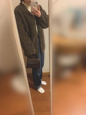 「GU（ジーユー）のアイテム（デニムパンツ、ブルー系）」を使った、tsumugi さん（レディース・154cm）の秋コーディネート