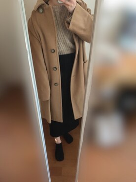 「GU（ジーユー）のアイテム（スカート、ブラック系）」を使った、tsumugi さん（レディース・154cm）の冬コーディネート