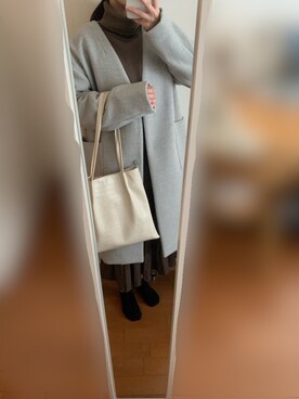 「studio CLIP（スタディオクリップ）のアイテム（ノーカラーコート）」を使った、tsumugi さん（レディース・154cm）の冬コーディネート