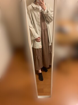 「earth music&ecology（アースミュージックアンドエコロジー）のアイテム（ワンピース、ピンク系）」を使った、tsumugi さん（レディース・154cm）の春コーディネート