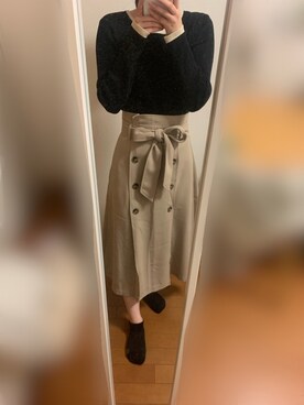 「GU（ジーユー）のアイテム（スカート、ベージュ系）」を使った、tsumugi さん（レディース・154cm）の春コーディネート