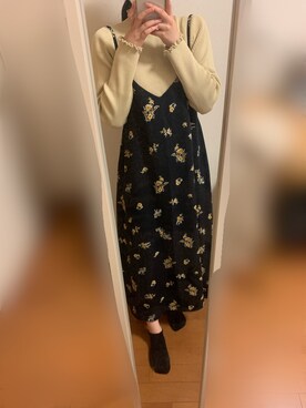 「ROPE' PICNIC（ロペピクニック）のアイテム（ワンピース/ドレス、ブラック系）」を使った、tsumugi さん（レディース・154cm）の春コーディネート