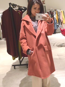 「ピンクコート」｜「アイテム（その他アウター）」を使った、AYANOさん（レディース・152cm）の秋コーディネート