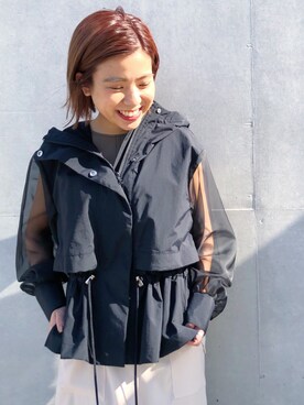 「オーガンジー」｜「アイテム（ブルゾン）」を使った、AYANOさん（レディース・152cm）の春コーディネート