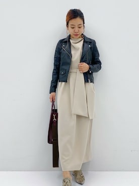 「STUDIOUS（ステュディオス）のアイテム（ライダースジャケット）」を使った、AYANOさん（レディース・152cm）の春コーディネート