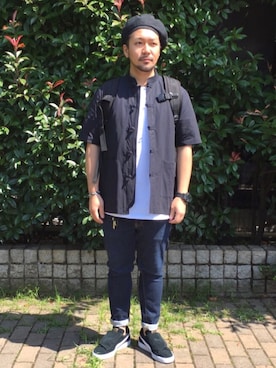 「ベレー」｜「アイテム（ハンチング/ベレー帽）」を使った、TANKさん（メンズ・162cm）の夏コーディネート