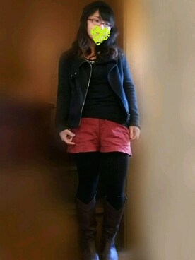 「GU（ジーユー）のアイテム（その他パンツ、レッド系）」を使った、トミーサクさん（レディース・152cm）の冬コーディネート