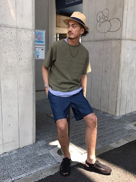 「hat」｜永津雄人さん（メンズ・180cm）の夏コーディネート