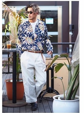 「SUN SURF（サンサーフ）のアイテム」を使った、永津雄人さん（メンズ・180cm）の春コーディネート