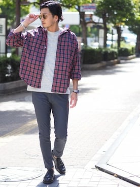 「aie」｜「アイテム（Tシャツ/カットソー）」を使った、永津雄人さん（メンズ・180cm）の夏コーディネート