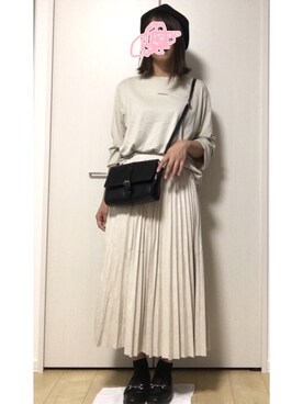 「fifth（フィフス）のプリーツスエードロングスカート（スカート）」を使った、みゆきちさん（レディース・161cm）の秋コーディネート