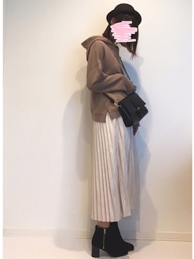 「fifth（フィフス）のプリーツスエードロングスカート（スカート）」を使った、みゆきちさん（レディース・161cm）の秋コーディネート