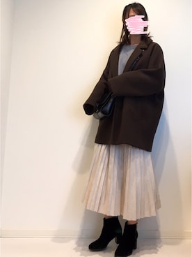 「ワッフルクルーネックＴ」｜「アイテム（その他アウター）」を使った、みゆきちさん（レディース・161cm）の冬コーディネート