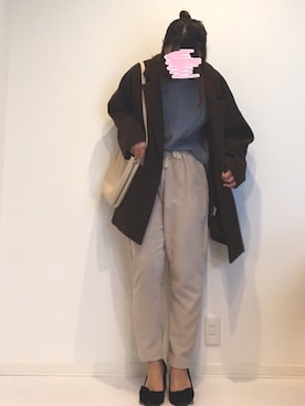 「ワッフルクルーネックＴ」｜「アイテム（その他アウター）」を使った、みゆきちさん（レディース・161cm）の冬コーディネート