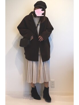 「fifth（フィフス）のプリーツスエードロングスカート（スカート）」を使った、みゆきちさん（レディース・161cm）の冬コーディネート