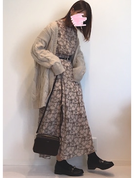 「ケーブルカーディガン」｜「アイテム（その他）」を使った、みゆきちさん（レディース・161cm）の冬コーディネート