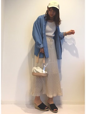 「透かし編みニット」｜みゆきちさん（レディース・161cm）の春コーディネート
