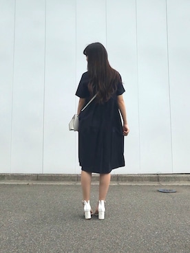 「ネイビー×ホワイト」｜「アイテム（シャツワンピース）」を使った、Sakuraさん（レディース・158cm）の夏コーディネート