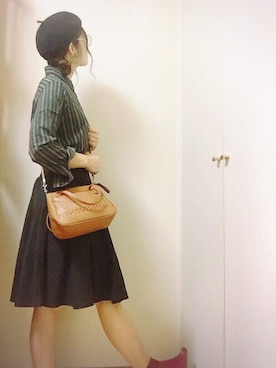 「DISCOAT（ディスコート）のアイテム（ハンチング/ベレー帽）」を使った、あやの(やの。)さん（レディース・156cm）の秋コーディネート