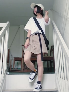 「アイテム（メッセンジャーバッグ）」を使った、小野 さん（レディース・157cm・10代）の夏コーディネート
